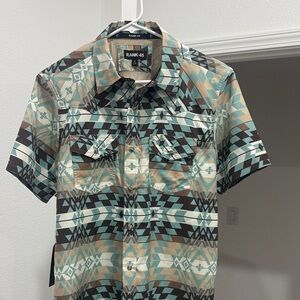 RANK-45 Men's Tribal Print Shirt - Brown and Teal